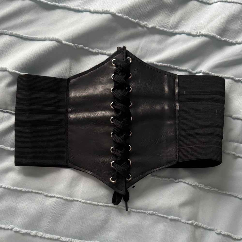 Black Lace-Up Corset Belt